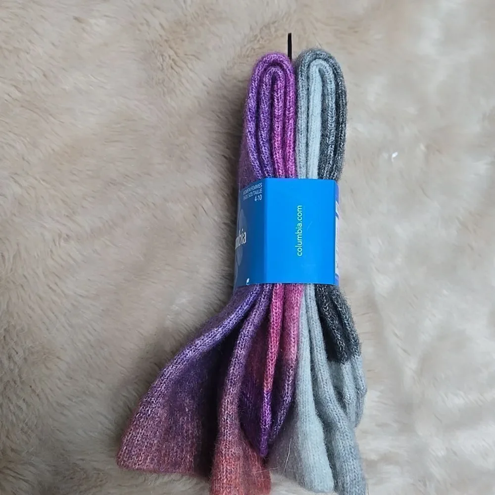 COLUMBIA PINK/PURPLE AND GRAY OMBRE WOOL CREW SOCKS - NEW